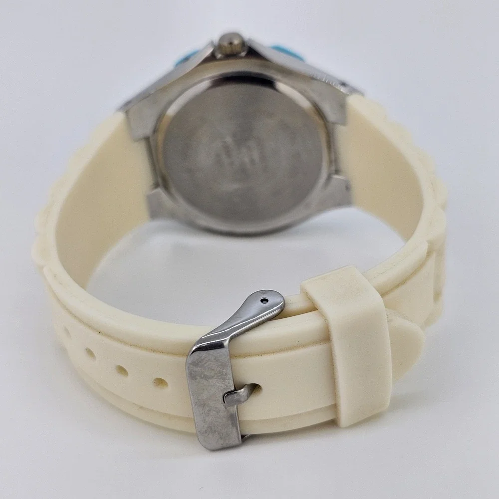 Unisex Analog Watch 40MM White Dial Cream Plastic Bands New Battery‎